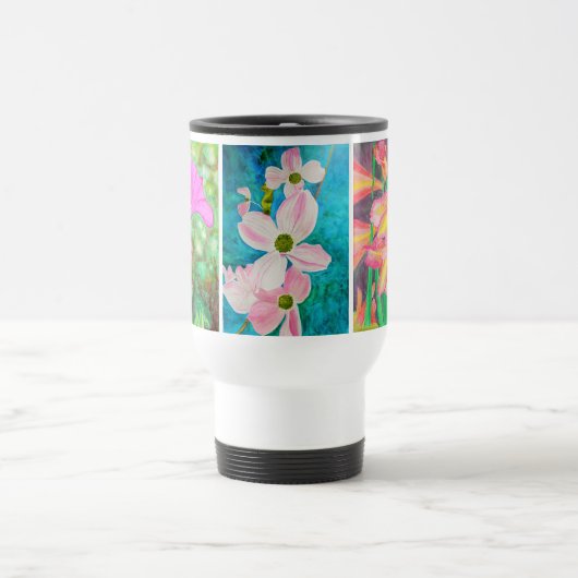 3つの水彩画の花 トラベルマグ (中央)