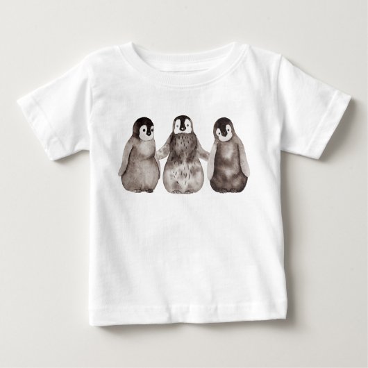 3つの水色のエンプレムペンギンチックス ベビーTシャツ (正面)