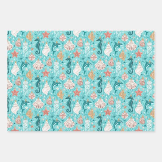 3つの沿岸クリスマスセット ラッピングペーパーシート (正面)