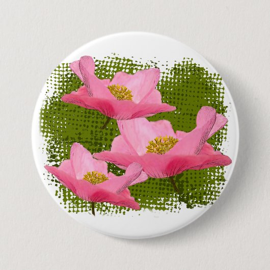 3つの浮かぶかわいいピンクのポピー写真 缶バッジ (正面)