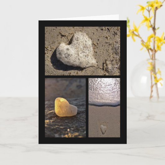 3つの海ハート カード (黄色い花)