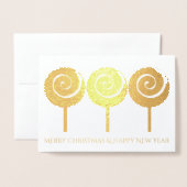 3つの渦巻き棒つきキャンデークリスマスグリーティングカード 箔カード (封筒付き正面)
