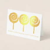 3つの渦巻き棒つきキャンデークリスマスグリーティングカード 箔カード (正面)