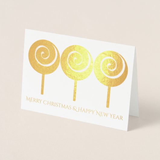 3つの渦巻き棒つきキャンデークリスマスグリーティングカード 箔カード (正面)