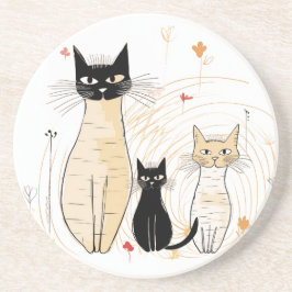 3つの猫ちゃんと花サンドストーンコースター コースター