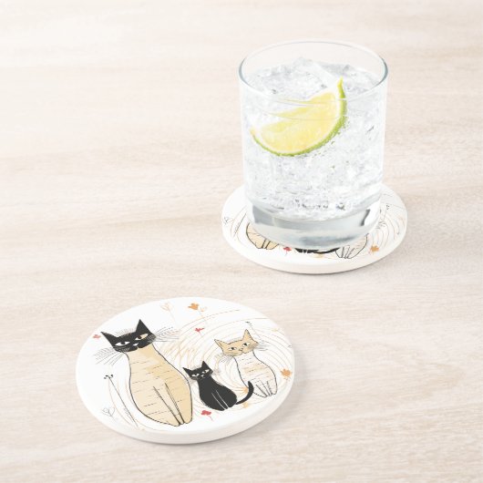 3つの猫ちゃんと花サンドストーンコースター コースター (側面)
