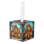 3つの画像ステンドグラスのクリスマスキューブオーナメント キューブオーナメント (正面アングル)