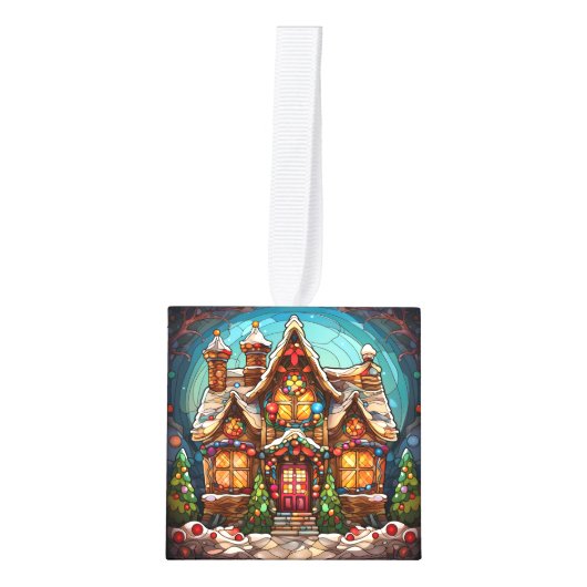 3つの画像ステンドグラスのクリスマスキューブオーナメント キューブオーナメント (正面)