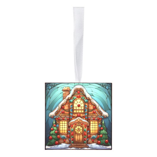 3つの画像ステンドグラスのクリスマスキューブオーナメント キューブオーナメント (右)