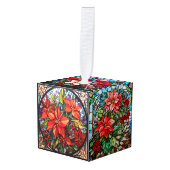 3つの画像ステンドグラスのクリスマスキューブオーナメント キューブオーナメント (正面アングル)