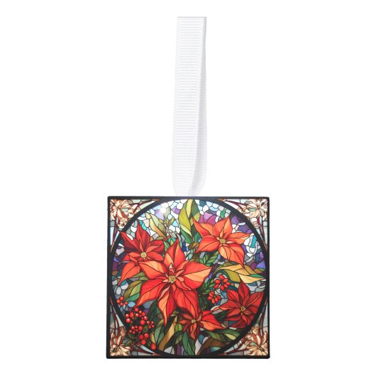 3つの画像ステンドグラスのクリスマスキューブオーナメント キューブオーナメント (正面)