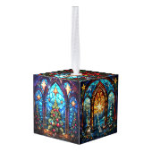 3つの画像ステンドグラスのクリスマスキューブオーナメント キューブオーナメント (裏面アングル)