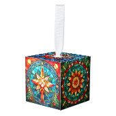 3つの画像ステンドグラスのクリスマスキューブオーナメント キューブオーナメント (正面アングル)