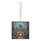 3つの画像ステンドグラスのクリスマス キューブオーナメント (右)