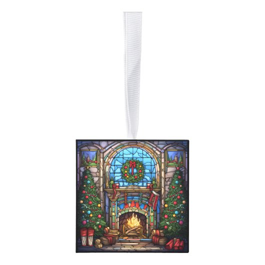 3つの画像ステンドグラスのクリスマス キューブオーナメント (右)