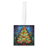 3つの画像ステンドグラスのクリスマス キューブオーナメント (正面)