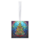 3つの画像ステンドグラスのクリスマス キューブオーナメント (右)