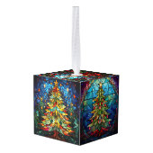 3つの画像ステンドグラスのクリスマス キューブオーナメント (裏面アングル)