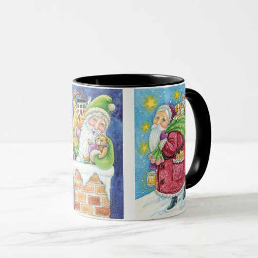 3つの異なるサンタクロースのカートゥーンクリスマスデザイン マグカップ (正面右)