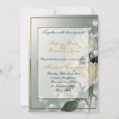 3つの白いバラ/ゴールドトリム 招待状 (裏面)