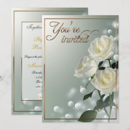 3つの白いバラ/ゴールドトリム 招待状