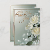 3つの白いバラ/金ゴールドトリム サンキューカード (正面/裏面)