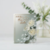 3つの白いバラ/金ゴールドトリム ポストカード (スタンド正面)