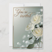 3つの白いバラ/金ゴールドトリム 招待状 (正面)