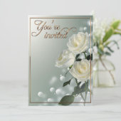 3つの白いバラ/金ゴールドトリム 招待状 (スタンド正面)