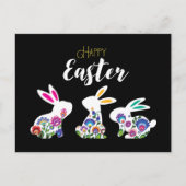 3つの白い民俗復活祭バニー ポストカード (正面)