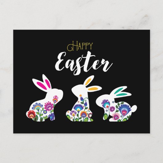 3つの白い民俗復活祭バニー ポストカード (正面)