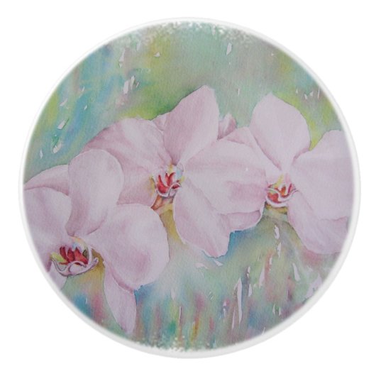 3つの白い蘭のセラミックノブ セラミックノブ (正面)