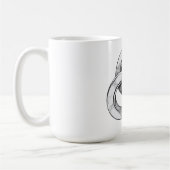 3つの相互接続された円の抽象的な黒と白のデザイン コーヒーマグカップ (左)