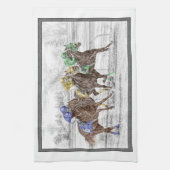 3つの競馬 – 首と首 キッチンタオル (縦)