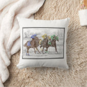 3つの競馬 – 首と首 クッション (ブランケット)