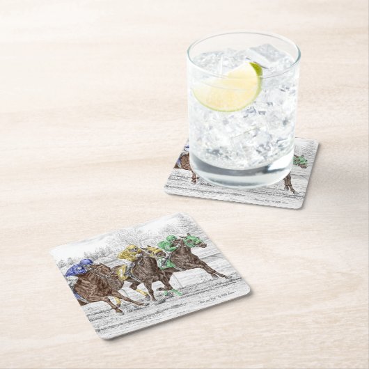 3つの競馬 – 首と首 スクエアペーパーコースター (インサイチュ)