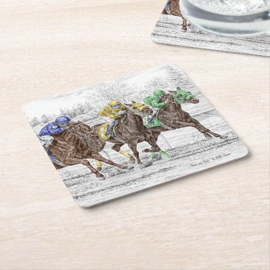 3つの競馬 – 首と首 スクエアペーパーコースター (アングル)