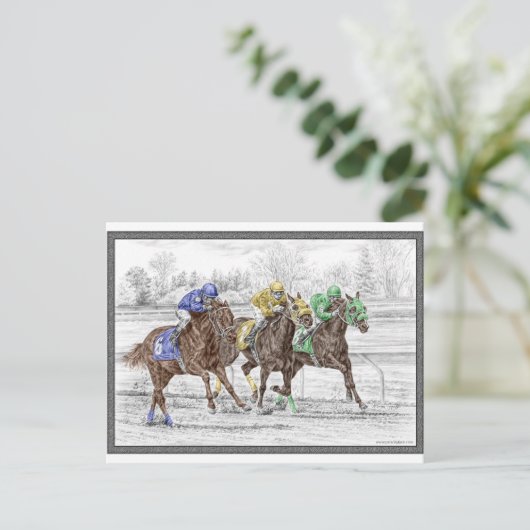 3つの競馬 – 首と首 ポストカード (スタンド正面)