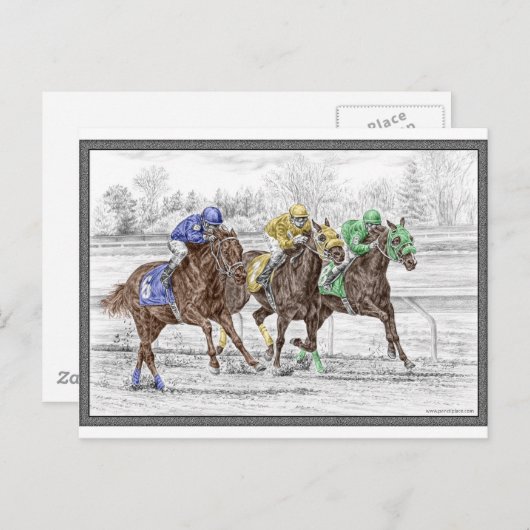3つの競馬 – 首と首 ポストカード (正面/裏面)