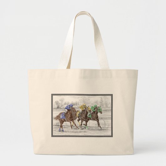 3つの競馬 – 首と首 ラージトートバッグ (正面)