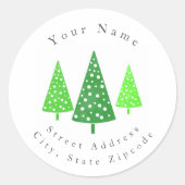 「3つの緑の水色の水玉模様の木」ラベル ラウンドシール (正面)