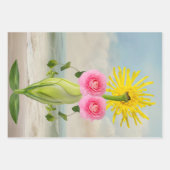 3つの花キャラクターデザイン ラッピングペーパーシート (正面2)