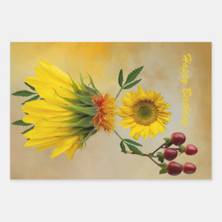 3つの花キャラクターデザイン ラッピングペーパーシート