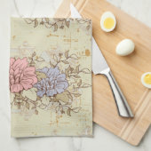 3つの花、ヴィンテージ国フローラ キッチンタオル (四つ折り)