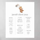 3つの茶色のバルーンでクマのマイルストーンのポスター ポスター (正面)