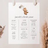 3つの茶色のバルーンでクマのマイルストーンのポスター ポスター