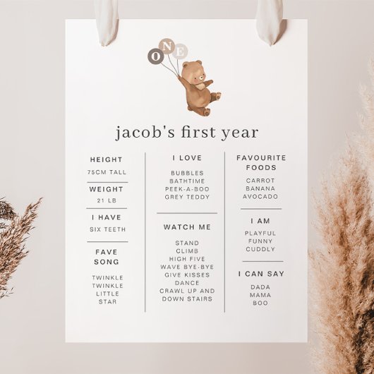 3つの茶色のバルーンでクマのマイルストーンのポスター ポスター