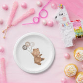 3つの茶色のバルーンでクマ – 1歳の誕生日 ペーパープレート (パーティー)