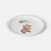 3つの茶色のバルーンでクマ – 1歳の誕生日 ペーパープレート (アングル)