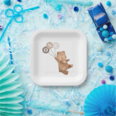 3つの茶色のバルーンでクマ – 1歳の誕生日 ペーパープレート (パーティー)